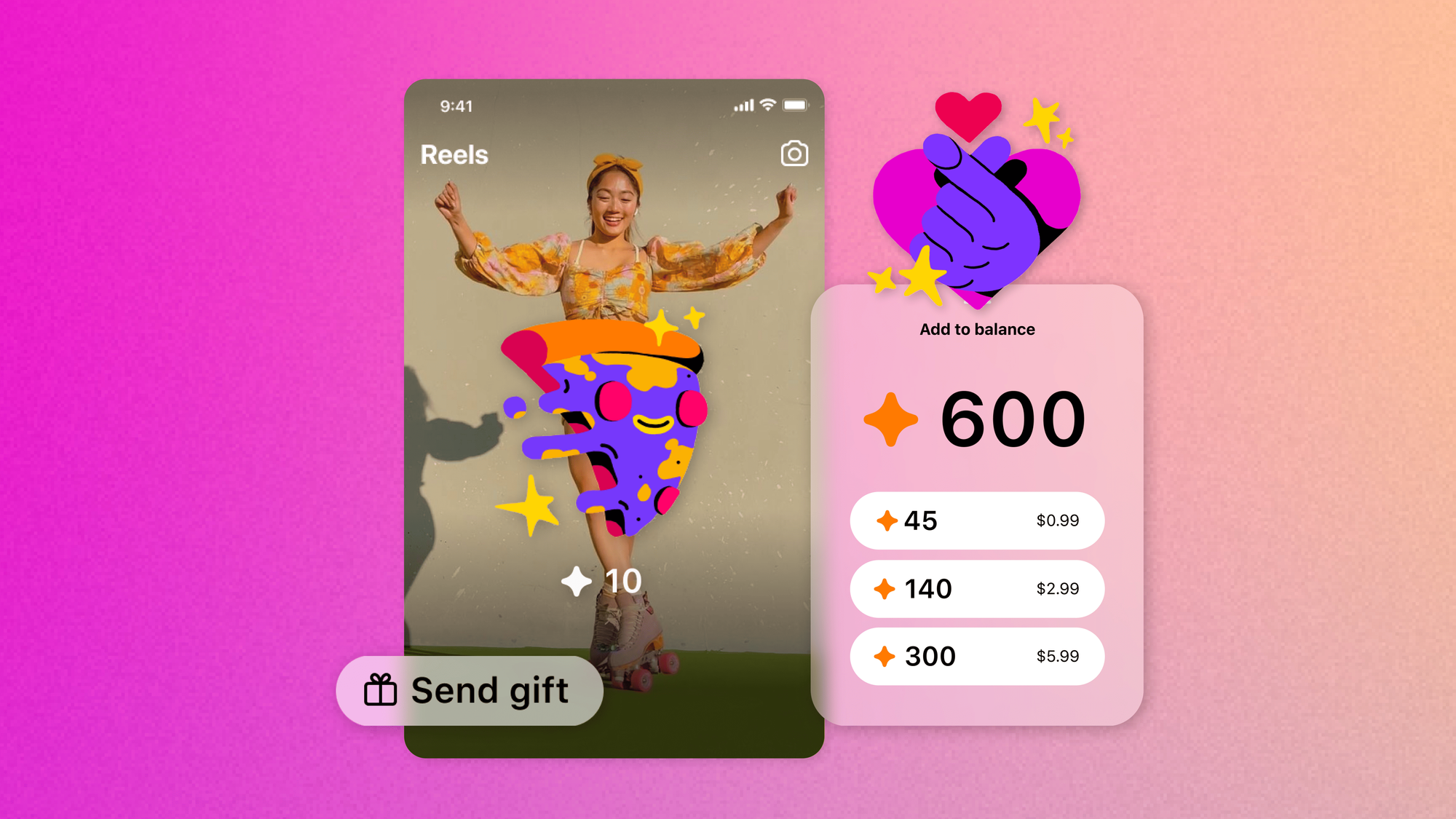 Screenshots showing how gifts work on Instagram Reels