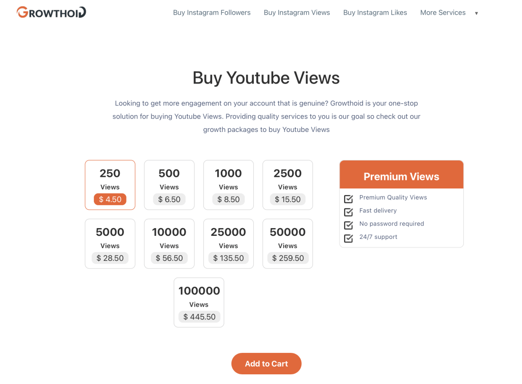 Growthoid website offers YouTube views at a high quality